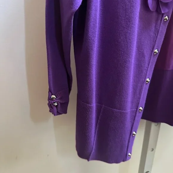 White House Black Market Purple Cardigan Sweater Floral Ruffle Appliques Sz M - Picture 3 of 8